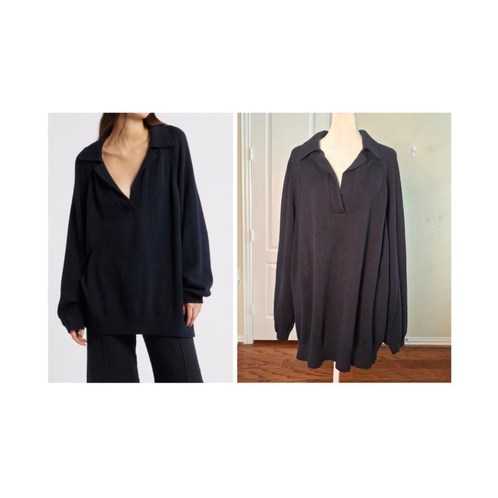 Free People Free-Est Drea Sweater Black Women XS Oversize V-neck Preppy Lounge